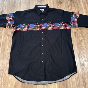 Vintage Cumberland Outfitters USA Patriotic Rodeo Print Western Shirt Men's 2XLT